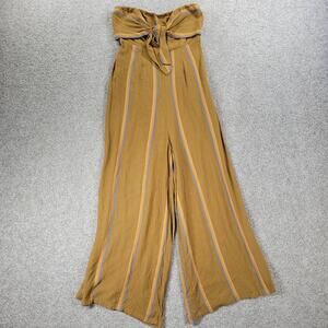 O'Neill Lahaloo Striped Jumpsuit Womens S Gold Strapless Smocked Bandeau Boho